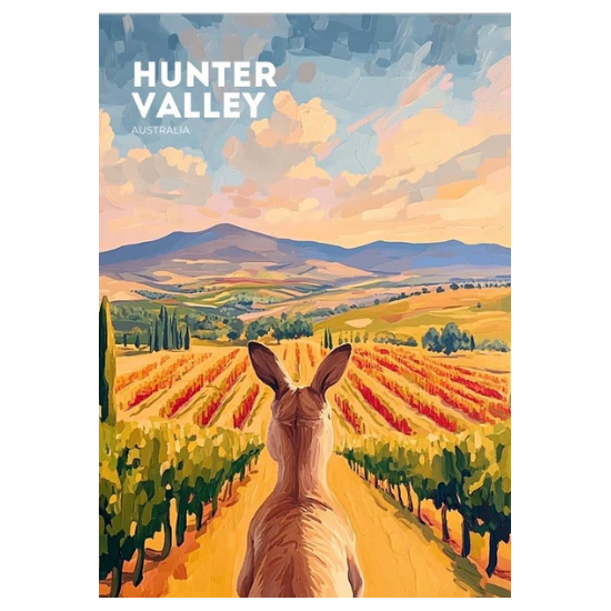 Hunter Valley Poster Kangaroo Vineyard A3